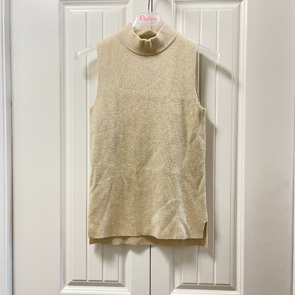 Banana Republic Sleeveless Shimmer Mock Neck Knit Top Beige – XS - Picture 3 of 9